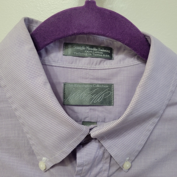 Lord & Taylor Men's Size 16.5 Purple White Checkered Dress Shirt - Picture 7 of 7